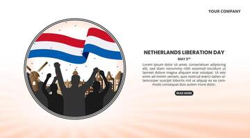 Países Bajos liberación día con silueta personas y bandera vector