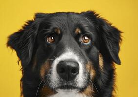 Adorable dog in yellow background photo