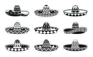 Sombrero. Mexican hat set design illustration isolated on white background. Mexican hat black icon. Cinco De Mayo symbol. vector