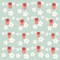Hand drawn cute apple and white flowers pattern. Apple fruit pattern on green background. Fruit Background. Pattern for fabric vector