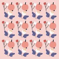 Hand drawn berry and white flowers and leaves pattern. Berry fruit pattern. Fruit Background. Pattern for fabric vector