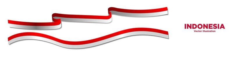 3d Rendered Long Indonesia Flag Ribbons with shadows, isolated on background. Curled and rendered in perspective. Horizontal 3D Indonesian Flag Streamers. Graphic Resource. vector