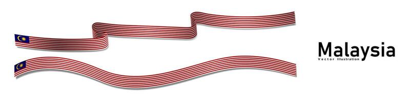 3d Rendered Long Malaysia Flag Ribbons with shadows, isolated on background. Curled and rendered in perspective. Horizontal 3D Malaysian Flag Streamers. Flag Graphic Resource. vector