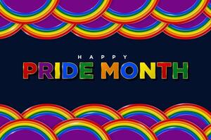 Colorful Happy Pride Month Greeting Card Banner. LGBT Rainbow Flag Design Decorations with Happy Pride Month Typography. Circular Pride Flag Paper cut out origami frame. vector