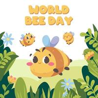 World Bee Day greetings. Square poster for postcards, social networks for honey fair, festival, spring holidays May 20 vector
