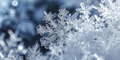 Snowflakes Crystalline Structures. Magic and Beauty of Winter's Frozen. Copy Space. photo