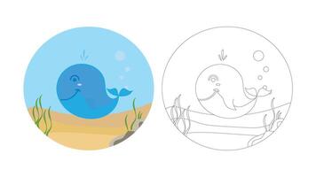 whale in ocean icon with outline suitable for coloring book vector