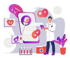 en línea médico consultante paciente con diabetes. telemedicina y en línea médico consulta. especialista asesoramiento diabéticos vía Internet solicitud. vector