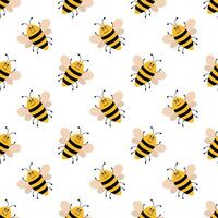 linda dibujos animados abeja sin costura modelo. gracioso abejorros antecedentes. plano ilustración. vector