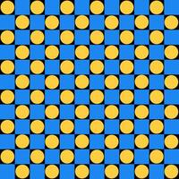 brutalismo resumen modelo con sencillo geométrico formas círculos puntos, cuadrícula. negro, azul y amarillo. plano ilustración. vector