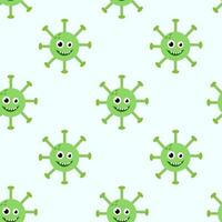 Seamless Pattern with Cute cartoon character virus. Microbiology organism funny face wallpaper. Mascots expressing emotion background. children illustration in flat design. vector
