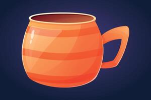 isolated cartoon ceramic striped drink orange mug or cup. vector
