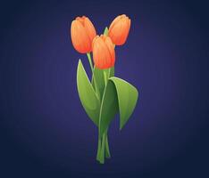 ramo de flores de Tres hermosa naranja tulipán flores aislado dibujos animados flor ilustración. vector