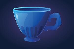 isolated cartoon ceramic drink blue tea cup. vector