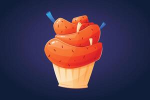 Sweet sponge orange cupcake, baked sweetness. isolated cartoon illustration. vector
