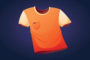 Casual orange men's, children's or women's T-shirt with pocket. isolated cartoon illustration of a clothing item. vector