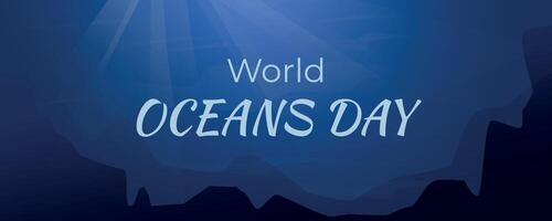 mundo océanos día, junio 8. dibujos animados horizontal bandera, antecedentes de el oscuro submarino lo más hondo de el mar. vector