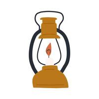 Old gasoline lantern with handle, cartoon flat illustration isolated on white background. Hand drawn kerosene lamp for camping. vector