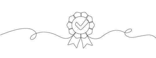 Continuous editable line drawing of winner's award. Insignia. Concept of victory, professional badge of honor, certificates. Simple illustration vector