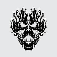 Skull head burning flame stamp illustration skeleton print art tattoo element t shirt design sticker editable vector