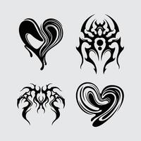 Liquid heart symbol and neo tribal collection acid brutalism shape element poster, t shirt design, tattoo, sticker editable vector