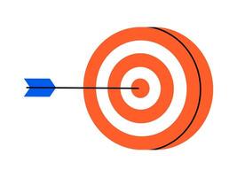 Hand drawn cute illustration of arrow hit center of target. Flat hit the bull's eye in doodle style. Successful business strategy icon. Goal achievement. Find problem solution. Isolated. vector