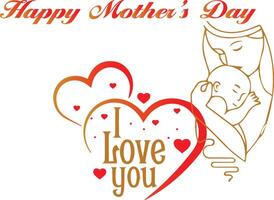 I Love You Heart Outline Sticker with Happy Mother Day vector