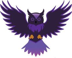 ultraviolet colored owl soreaded wings from the back silhoutte minimalistic logo vector