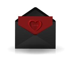 envelope. Open black envelope with love invitation card. Valentines invitation card design. Realistic backpack envelope. vector