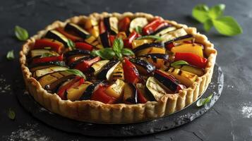 Roasted vegetables in a flaky pastry photo