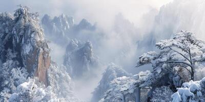 A Collection of Breathtaking Landscape Photographs Showcasing the Serene Beauty of Snow-Blanketed Mountain Ranges. photo