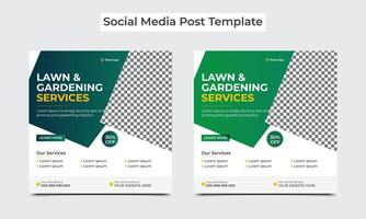 Lawn or gardening service social media post and web banner template. Mowing poster, leaflet, poster design. vector