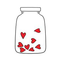contento San Valentín día. mano dibujo ilustración garabatear estilo. bosquejo de un tarro con corazones, contorno garabatear estilo. vector
