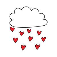 contento San Valentín día ilustración. mano dibujado contorno ilustración con nube y corazones en el formar de lluvia. vector