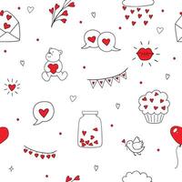 Design for fashion textile print, wrapping and valentines day backgrounds. Seamless pattern with love symbols. hearts, teddy bear. banner, romantic chat vector