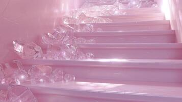 Light Pink Staircase Steps Adorned with White Transparent Diamonds, Their Sparkle Creating a Bright and Magical Atmosphere photo