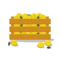 Wooden box set with fruits, Case with lemon isolated on white background vector