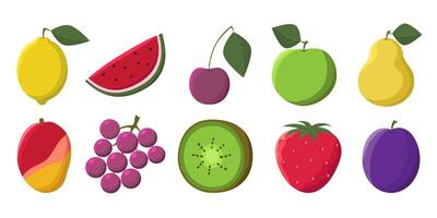 Set of flat color icons. Collection of fruits and berries. Modern minimalistic design vector