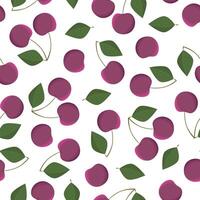 Seamless pattern with cherry and leaves on a white background. vector