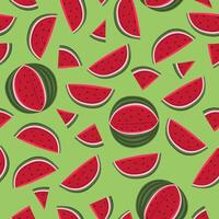 Seamless pattern with watermelon and leaves on a green background. vector