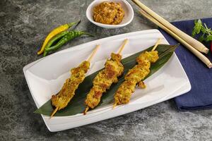 Thai meat skewer Satay with sauce photo