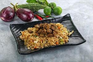 Stir fried rice with beef photo