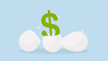 waarde aandelen investering, animatie van glimmend zilver eieren een van welke luiken in een ons dollar. video