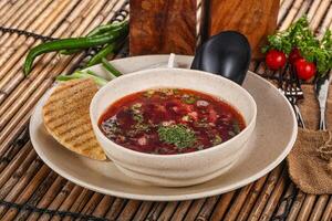 Russian cabbage and beetroot soup Borsch photo
