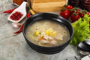 Homemade chicken soup with vegetables photo