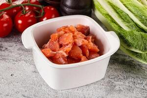 Salted salmon cubes for cooking photo