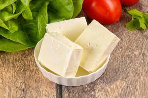 Greek traditional Feta cheese in the plate photo