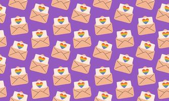Seamless pattern with Symbol of LGBTQ pride community. LGBT rainbow heart in envelope. Love letter. LGBT pride month. illustration vector