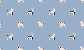 Seamless pattern with Cute Bull Terrier. Dogs of different breeds. Side view. Flat illustration isolated on blue background vector