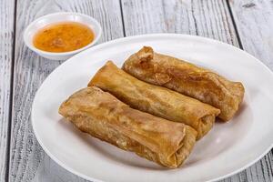 Traditional crispy fried stuffed springroll photo